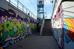 Östlicher Treppenaufgang Haltestelle Markstraße Bochum, mit Graffiti